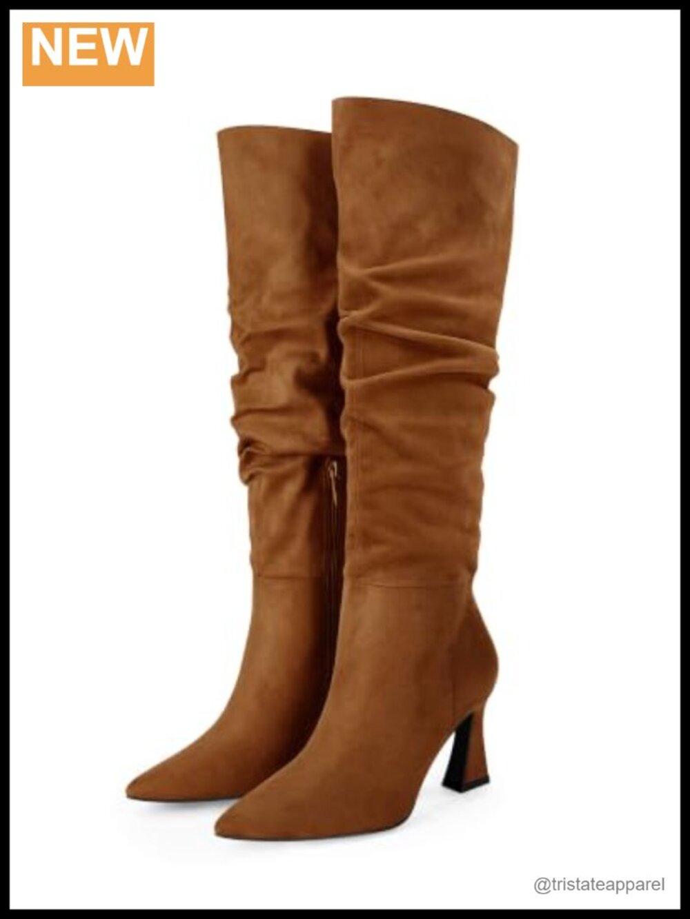 Slouchy Knee High Boots Wide Calf Pointed Toe Chunky Heel Faux Suede